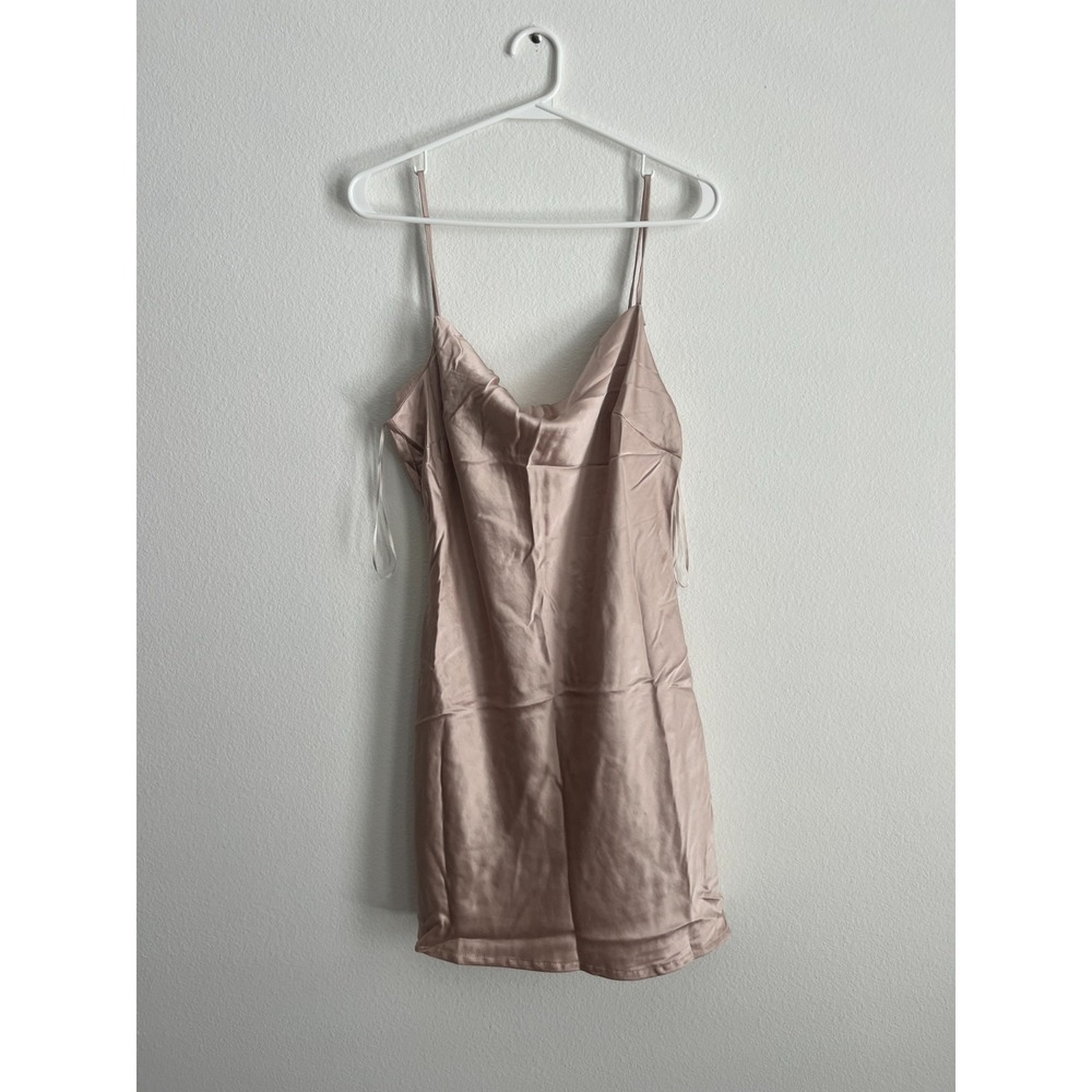 Express Slip Mini Dress Women Large Beige Satin Cowl Neck Spaghetti Strap Modern